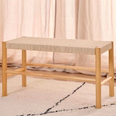 Bout de lit en bois et assise tressée L80 THEO - HELLIN