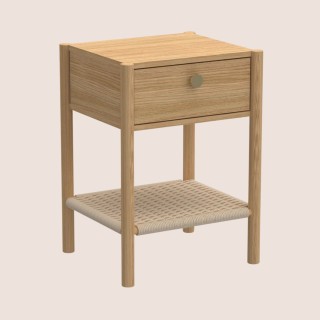 Table de chevet en bois 1 tiroir 1 tablette tressée BELFORT - HELLIN