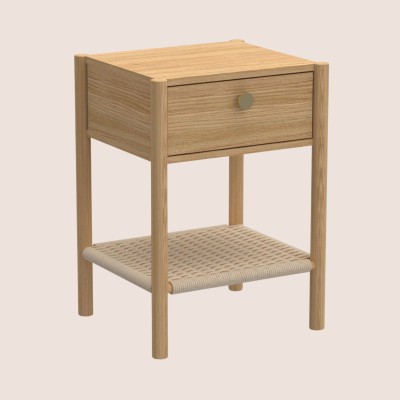 Table de chevet en bois 1 tiroir 1 tablette tressée BELFORT - HELLIN