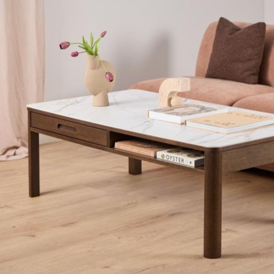 Table basse rectangulaire en céramique et chêne fumé SIMONE - HELLIN