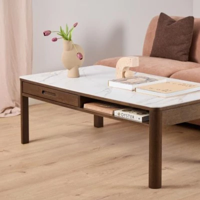 Table basse rectangulaire en céramique et chêne fumé SIMONE - HELLIN