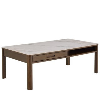 Table basse rectangulaire en céramique et chêne fumé SIMONE - HELLIN