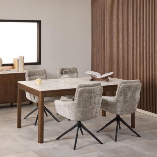 Table rectangulaire en céramique et chêne fumé L180 6 places SIMONE - HELLIN