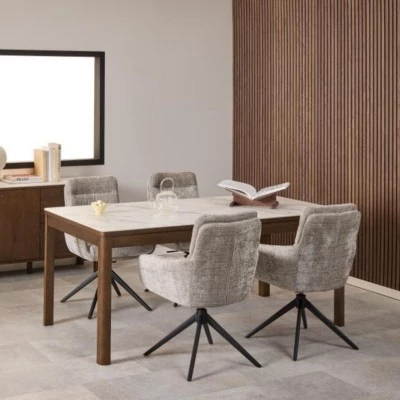 Table rectangulaire en céramique et chêne fumé L180 6 places SIMONE - HELLIN