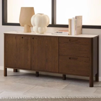 Buffet de salle à manger chêne fumé et céramique L160 SIMONE - HELLIN