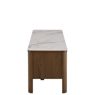 Meuble TV en céramique et chêne fumé 2 portes 2 niches L120 SIMONE - HELLIN