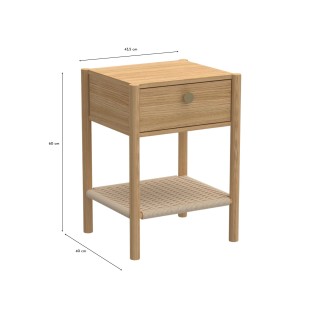 Table de chevet en bois 1 tiroir 1 tablette tressée BELFORT - HELLIN