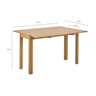 Table rectangulaire à volets chêne clair 2/4 places L120 MILA - HELLIN
