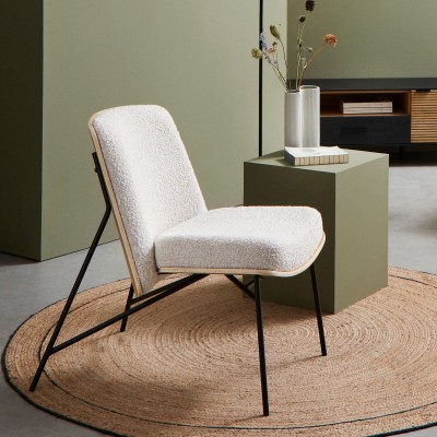 Fauteuil contemporain en bois et tissu bouclette EMERICK - HELLIN