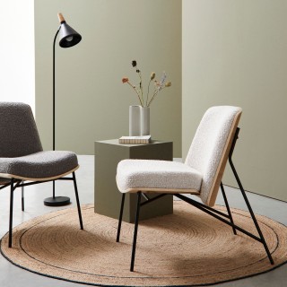 Fauteuil contemporain en bois et tissu bouclette EMERICK - HELLIN