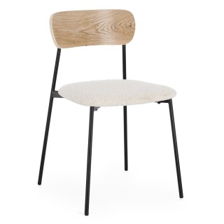 Chaises design en métal/bois et bouclette ivoire (lot de 2) EMY - HELLIN