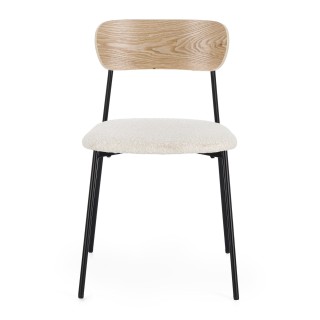Chaises design en métal/bois et bouclette ivoire (lot de 2) EMY - HELLIN