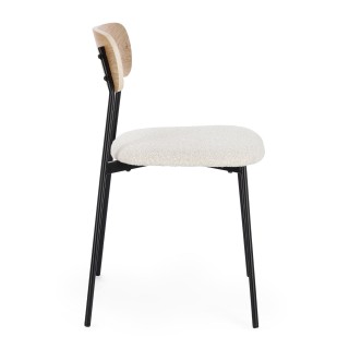 Chaises design en métal/bois et bouclette ivoire (lot de 2) EMY - HELLIN