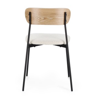 Chaises design en métal/bois et bouclette ivoire (lot de 2) EMY - HELLIN