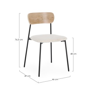 Chaises design en métal/bois et bouclette ivoire (lot de 2) EMY - HELLIN