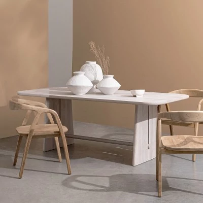 Table rectangulaire en manguier massif blanchi 8 places L200 TOKYO - HELLIN