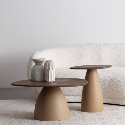 Table basse organique en manguier et métal crème L86 SHIVA - HELLIN