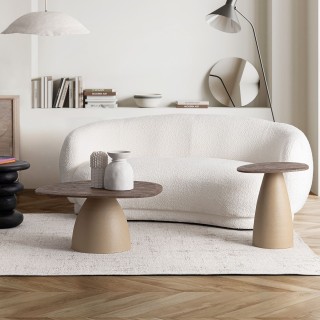 Table basse organique en manguier et métal crème L86 SHIVA - HELLIN