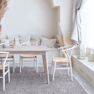 Chaise de salle à manger en bois blanc et assise tressée KEA - HELLIN