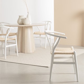 Chaise de salle à manger en bois blanc et assise tressée KEA - HELLIN