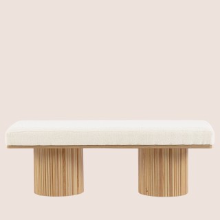 Banc 2 places en bois clair et tissu bouclette écru L120 FLORIAN - HELLIN
