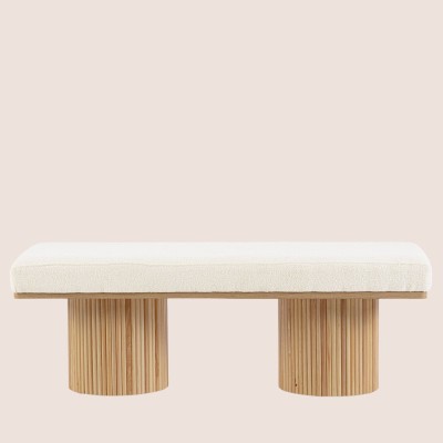 Banc 2 places en bois clair et tissu bouclette écru L120 FLORIAN - HELLIN