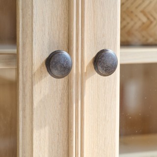 Buffet vaisselier en chêne blanchi 3 portes vitrées 3 tiroirs 3 portes bois VICTORIA - HELLIN