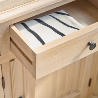 Buffet vaisselier en chêne blanchi 3 portes vitrées 3 tiroirs 3 portes bois VICTORIA - HELLIN