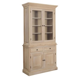 Buffet vaisselier en chêne blanchi 2 portes vitrées 2 tiroirs 2 portes bois VICTORIA - HELLIN