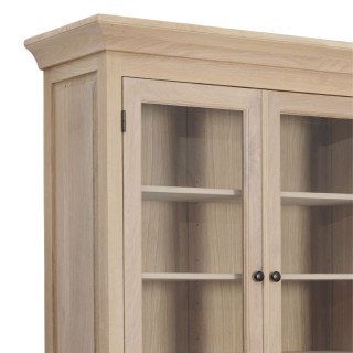 Buffet vaisselier en chêne blanchi 2 portes vitrées 2 tiroirs 2 portes bois VICTORIA - HELLIN