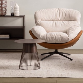 Fauteuil relax pivotant tissu/simili écru/cognac NINO - HELLIN