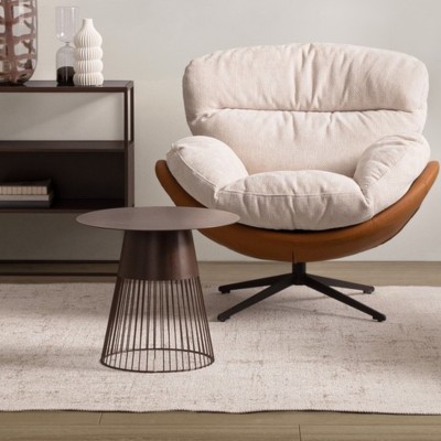 Fauteuil relax pivotant tissu/simili écru/cognac NINO - HELLIN