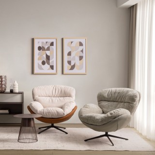 Fauteuil relax pivotant tissu/simili écru/cognac NINO - HELLIN