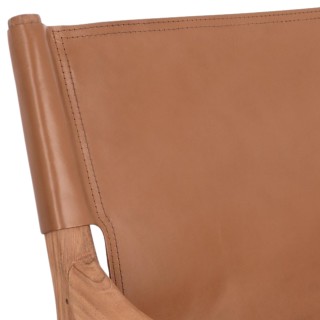 Fauteuil lounge à accoudoirs en bois teck et cuir pleine fleur LIAM - HELLIN