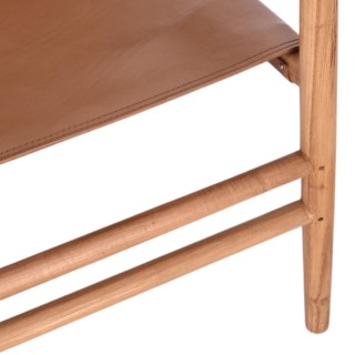 Fauteuil lounge à accoudoirs en bois teck et cuir pleine fleur LIAM - HELLIN