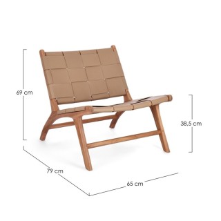 Fauteuil lounge en bois teck et cuir pleine fleur ROBERT - HELLIN