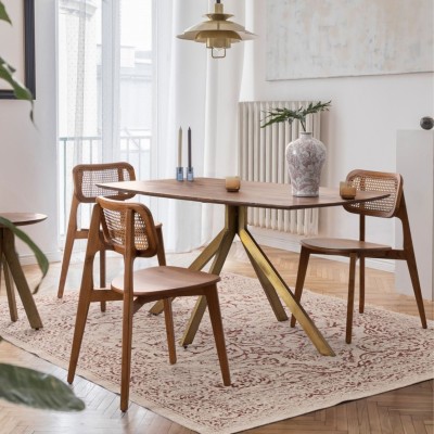 Table de salle à manger en manguier et pied laqué laiton L150 SHEILA - HELLIN