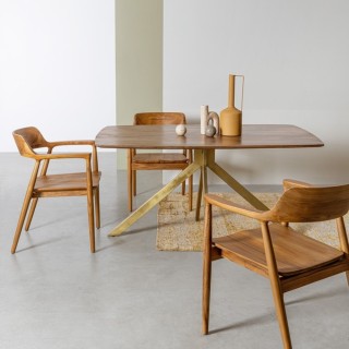 Table de salle à manger en manguier et pied laqué laiton L150 SHEILA - HELLIN