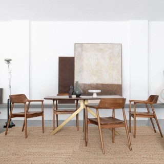 Table de salle à manger en manguier et pied laqué laiton L150 SHEILA - HELLIN