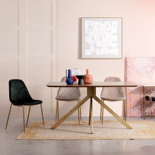 Table de salle à manger en manguier et pied laqué laiton L150 SHEILA - HELLIN