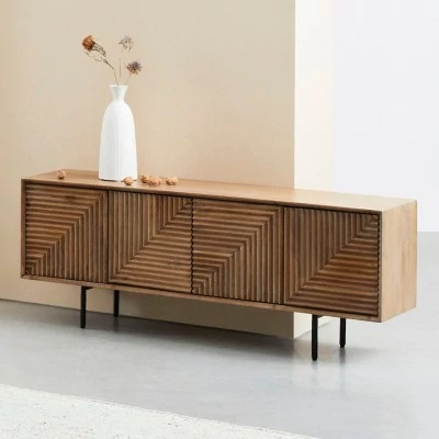 Meuble TV en manguier 4 portes et pieds métal noir L140 MANAUS - HELLIN