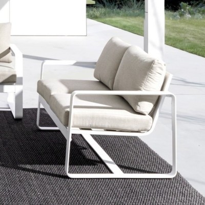 Canapé de jardin 2 places en métal et coussins tissu ETRETAT - HELLIN