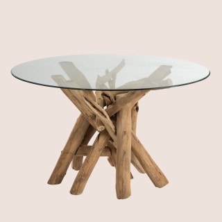Table ronde en bois flotté et verre Noé - Hellin