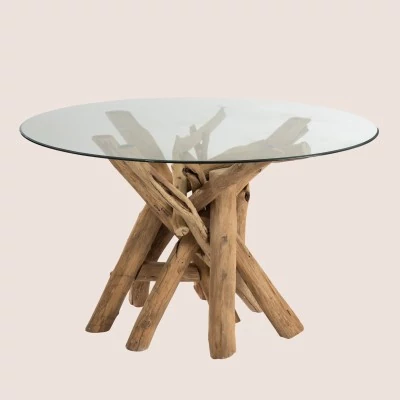 Table ronde en bois flotté et verre Noé - Hellin