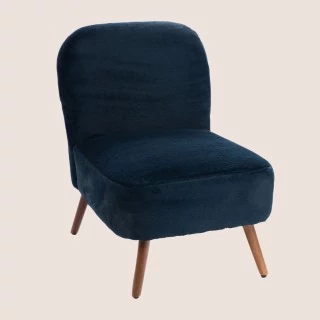 Fauteuil en tissu peluche uni et pieds en bois INDIEN - HELLIN