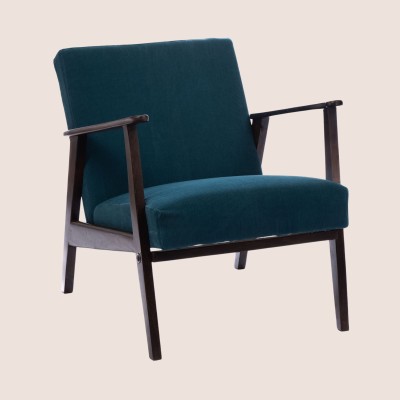 Fauteuil en velours côtelé bleu et structure en manguier - HELLIN