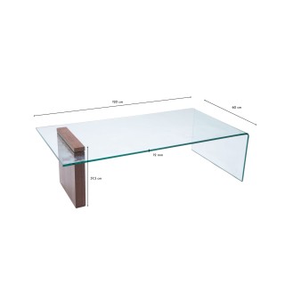 Table basse rectangulaire en bois et en verre L120 ELLY - HELLIN