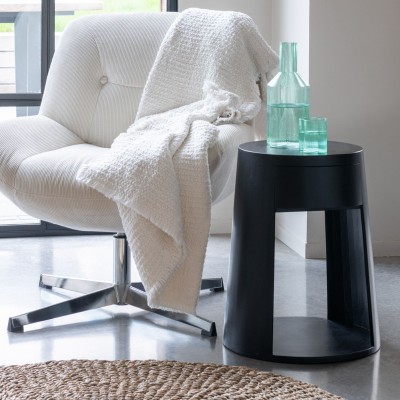 Table de chevet ronde 1 tiroir en manguier DARWIN - HELLIN