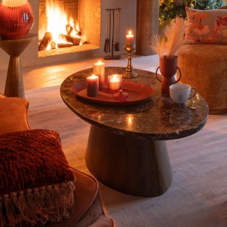 Table basse ovale en bois et marbre marron L130 ROTTERDAM - HELLIN