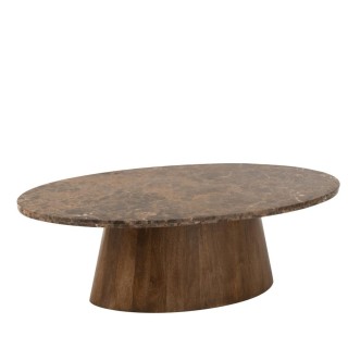 Table basse ovale en bois et marbre marron L130 ROTTERDAM - HELLIN